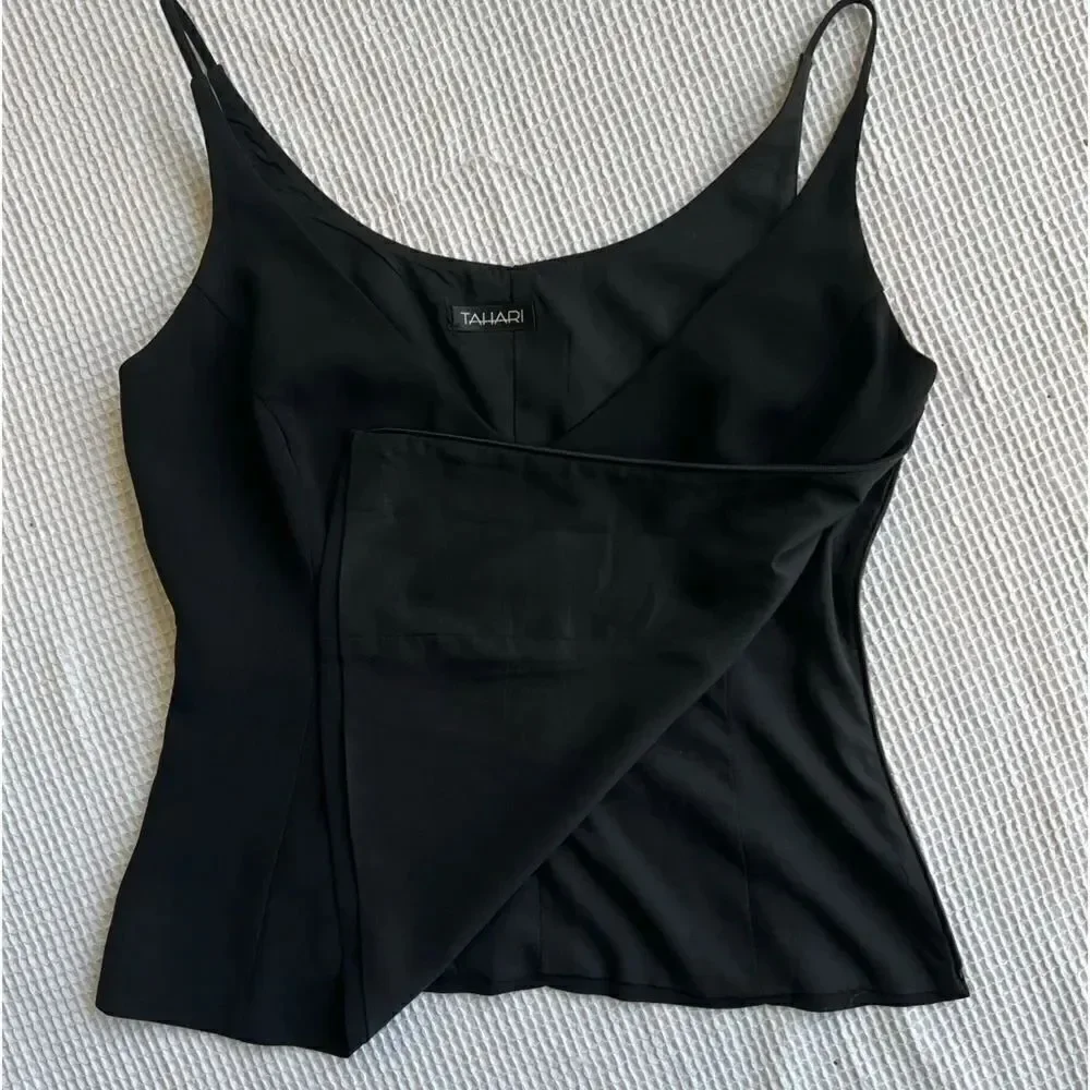 Tahari Black Lined Sleeveless Strap Blouse Top sz 12
